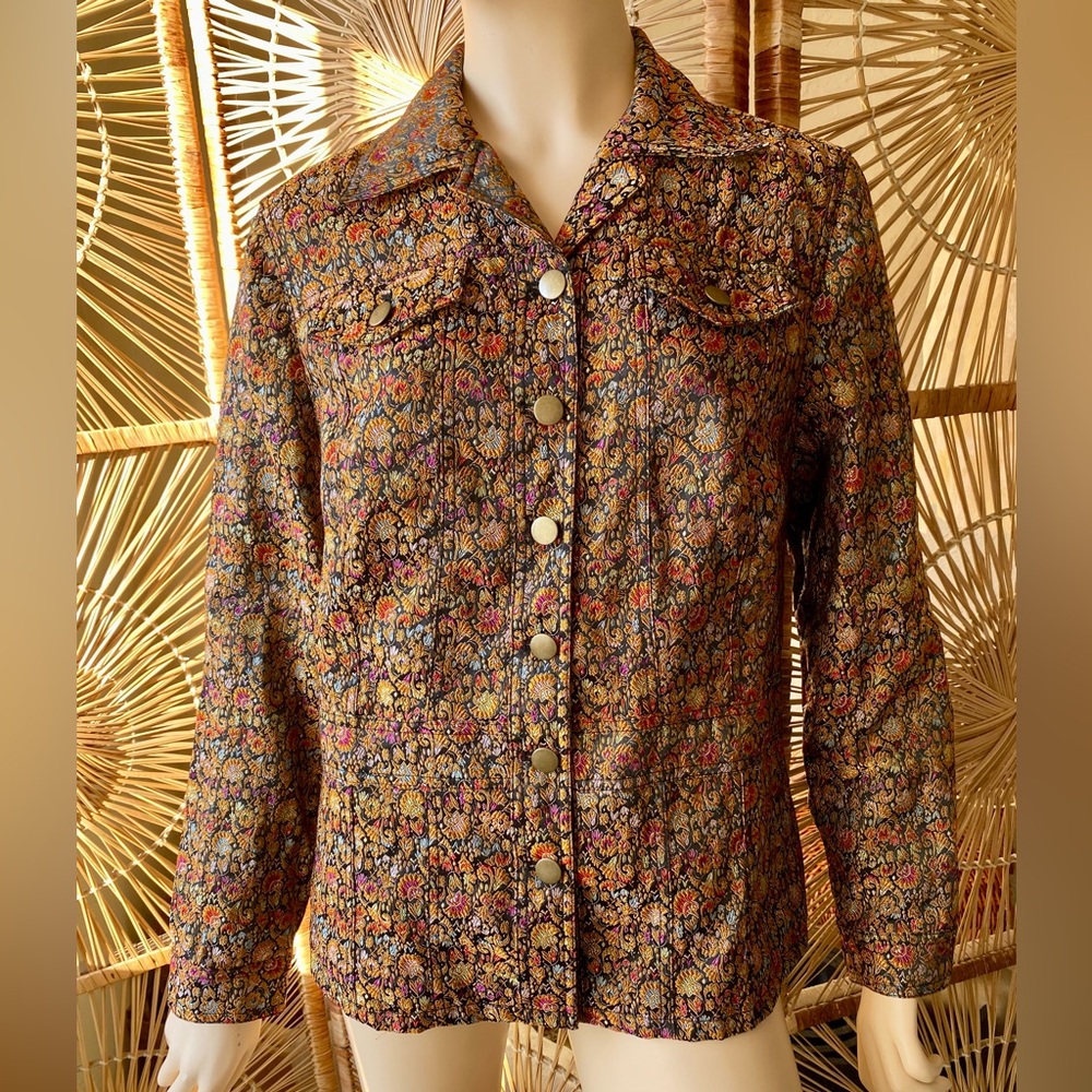 Coldwater Creek Floral Brocade Jacket Size Petite Medium